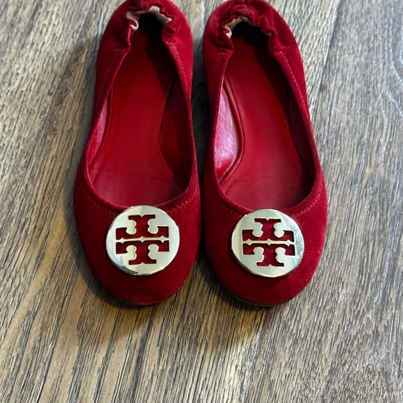 Tory Burch Red Suede Reva Ballet Flats 7.5 - Picture 2 of 6